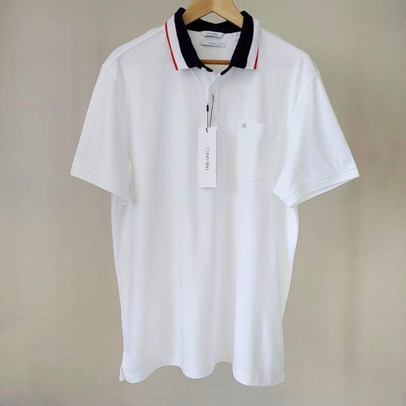 NWT Calvin Klein Liquid Touch Polo T-Shirt Size Large Cotton White - Picture 2 of 13